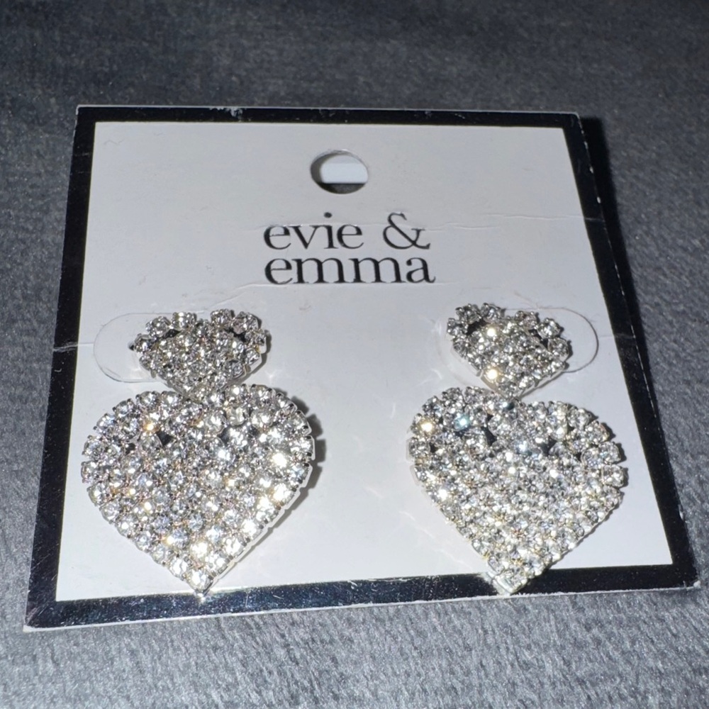 Evie & Emma Silver Tone Two Heart‎ Drop Earrings